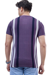 Purple & Navy Striped Textured Crew T-Shirt
